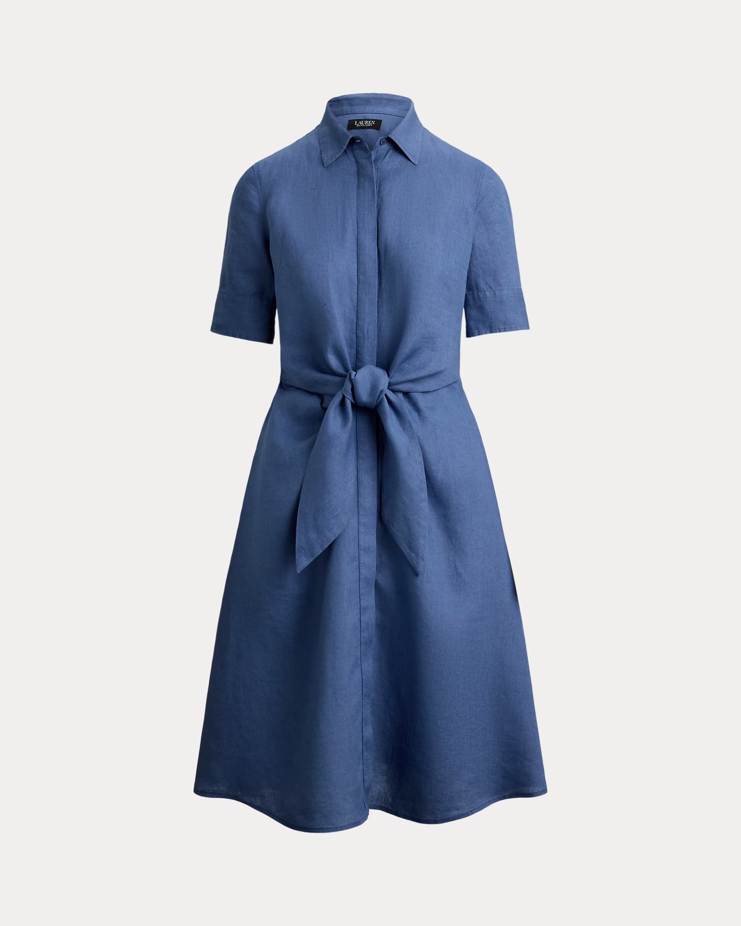 LAUREN RALPH LAUREN Women's Petite Tie-Front Linen Shirtdress  Carson Blue Size 0P
