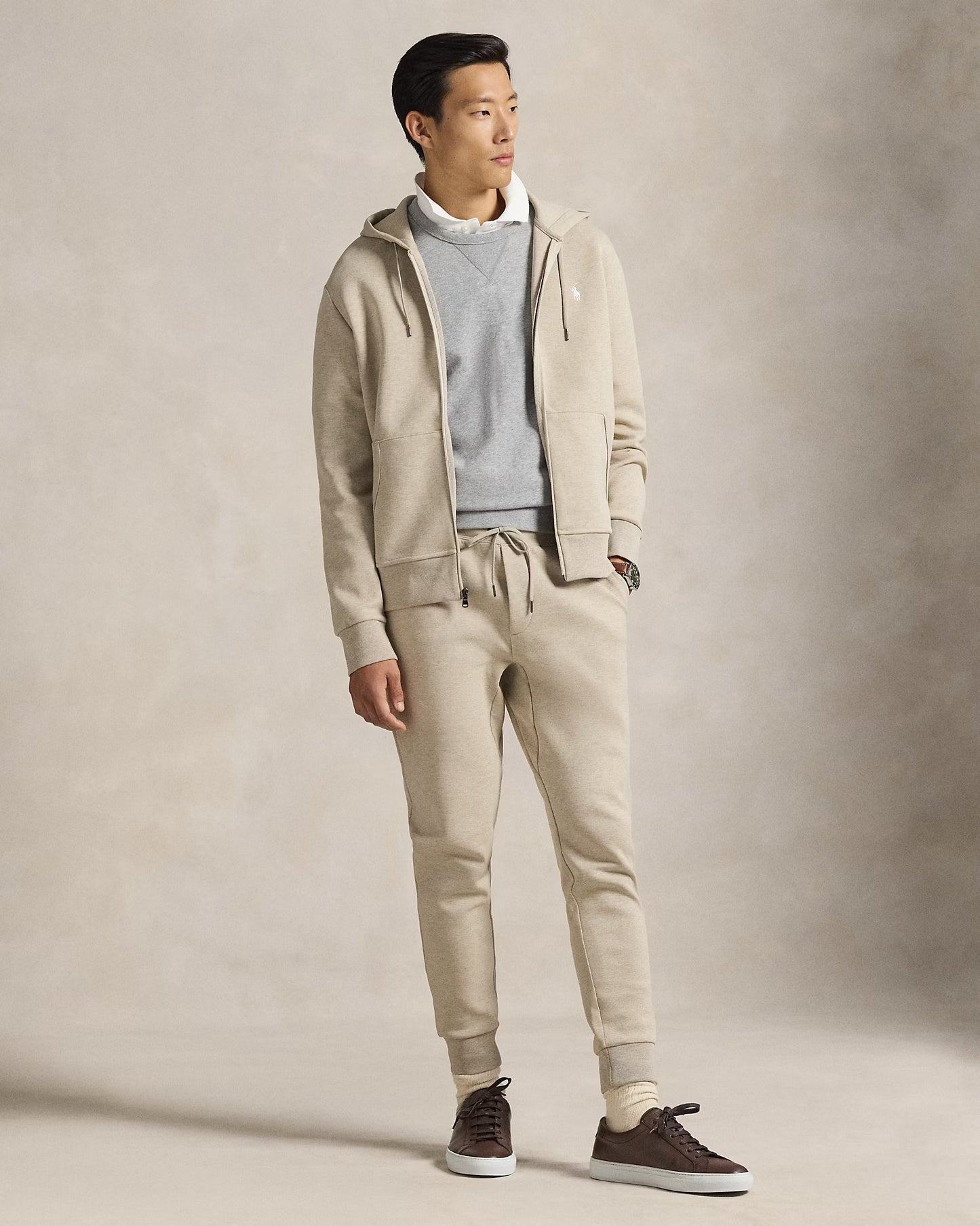 Polo Ralph Lauren Men's Double-Knit Full-Zip Hoodie  Tuscan Beige Heather Size 2XL