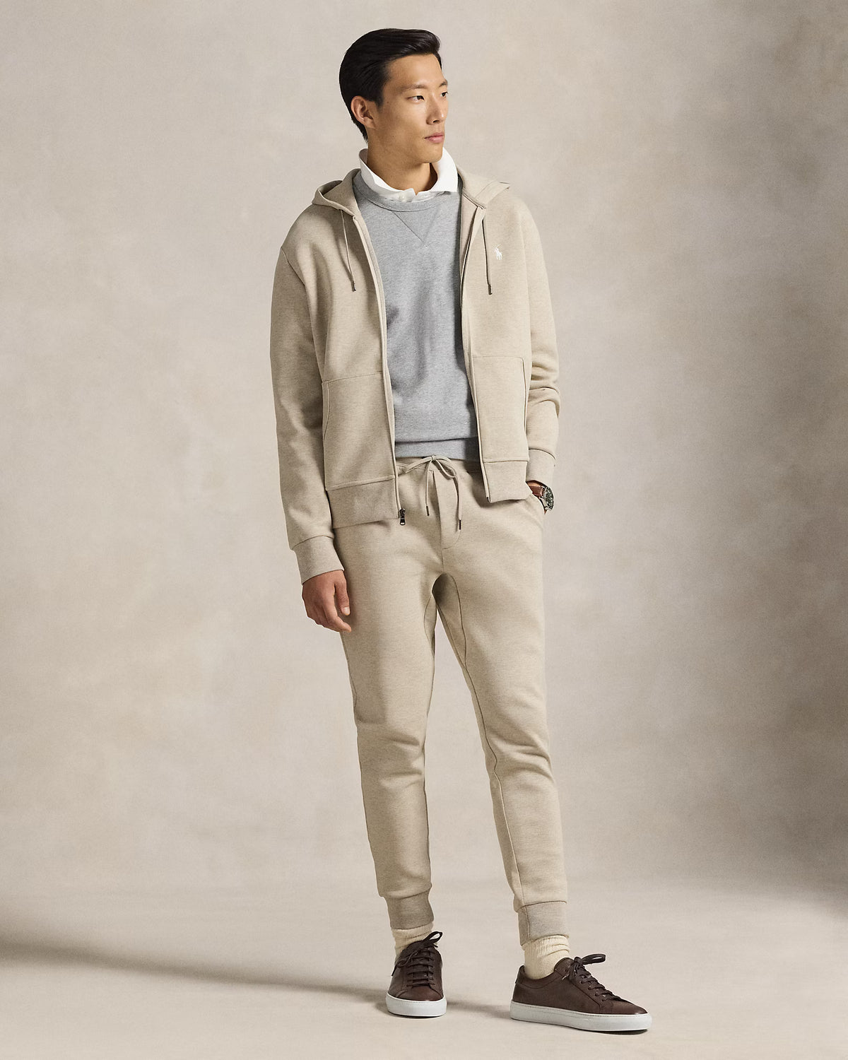 Polo Ralph Lauren Men's Double-Knit Full-Zip Hoodie  Tuscan Beige Heather Size L