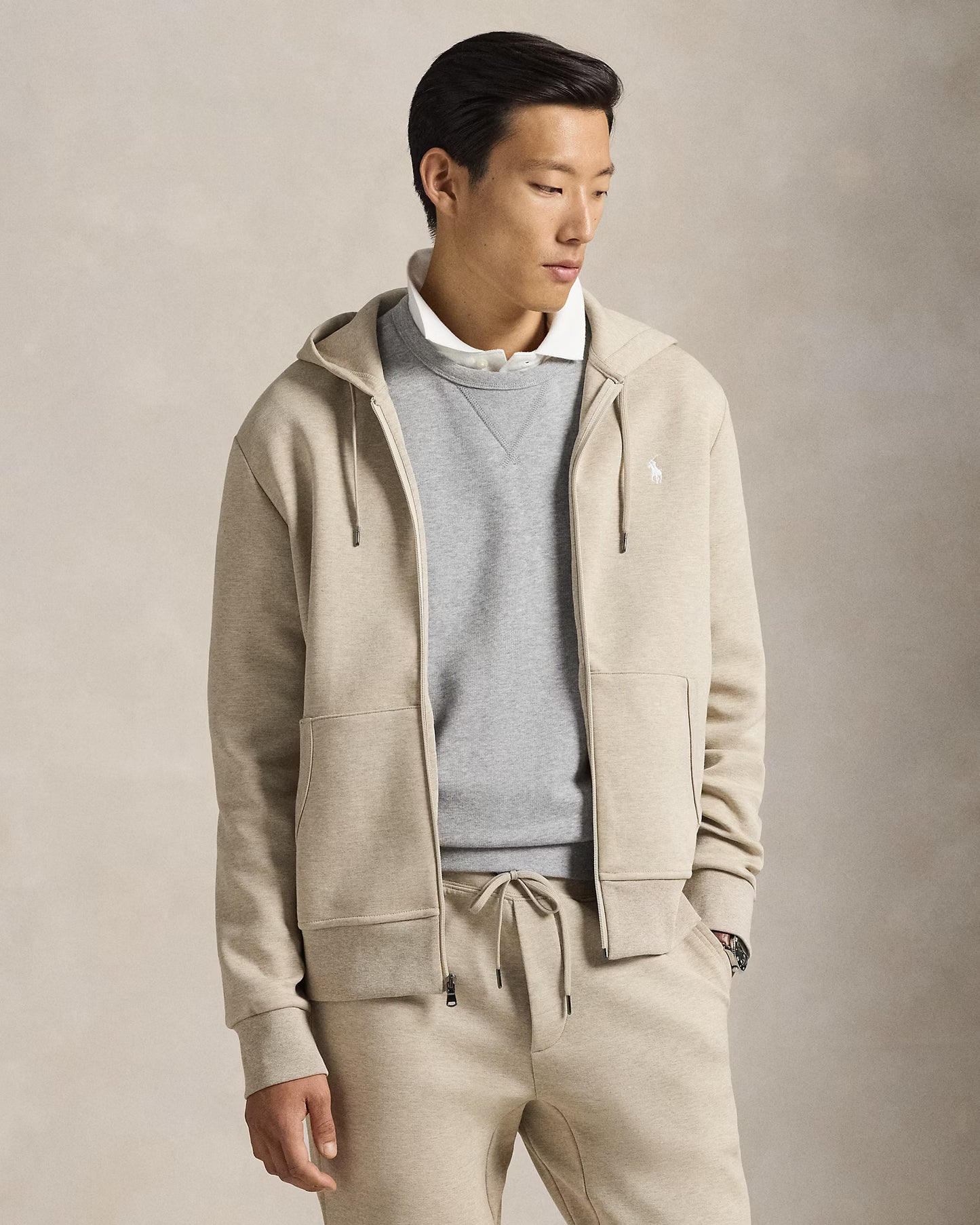 Polo Ralph Lauren Men's Double-Knit Full-Zip Hoodie  Tuscan Beige Heather Size 2XL