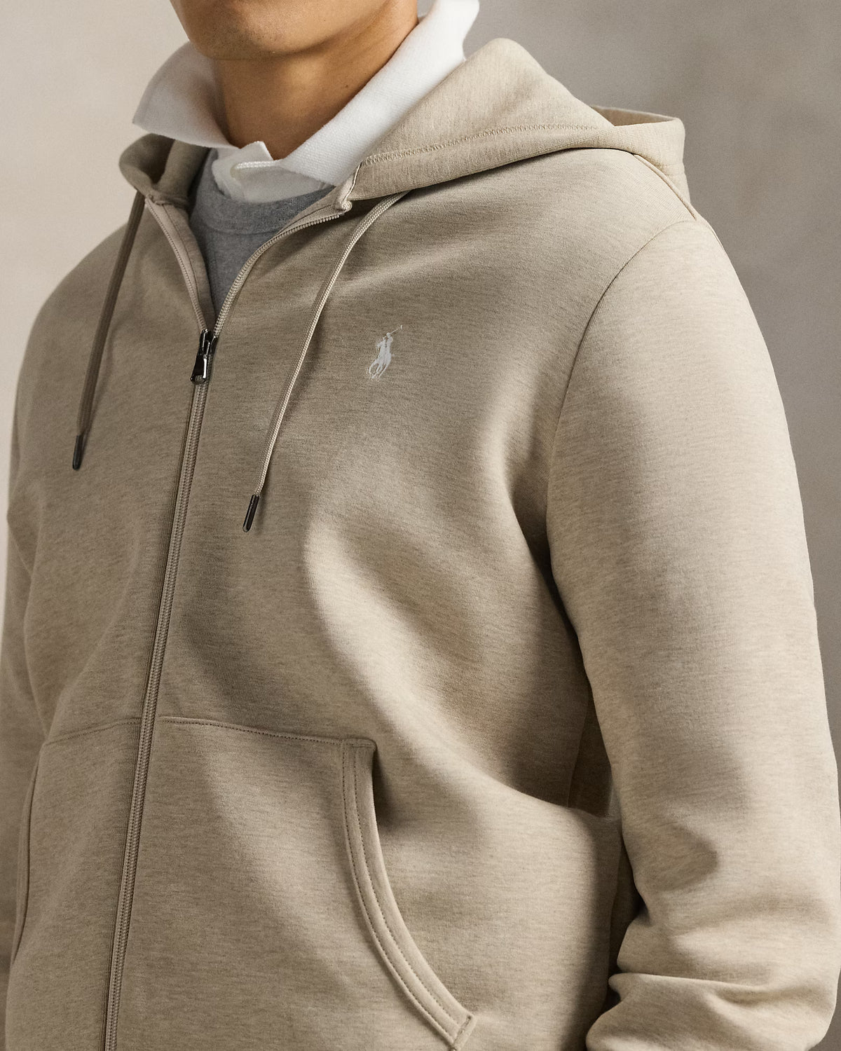 Polo Ralph Lauren Men's Double-Knit Full-Zip Hoodie  Tuscan Beige Heather Size L
