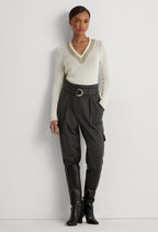 Lauren Ralph Lauren Women's Beaded Cotton-Blend Cricket Sweater  Mascarpone Cream Size XS