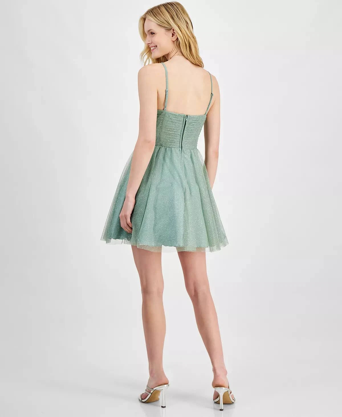 City Studios Juniors Glitter-Tulle Cocktail Party Dress  Color Sage/Silver Size 13/14