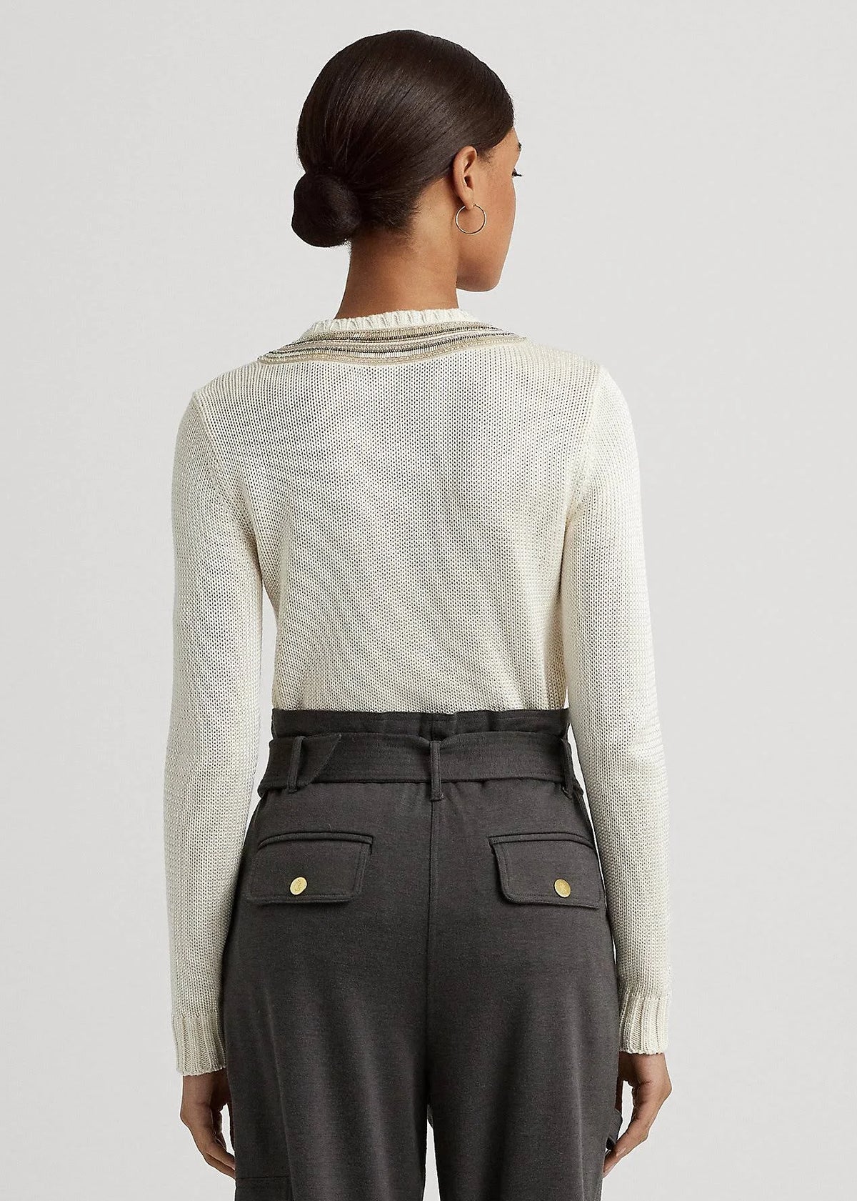 Lauren Ralph Lauren Women's Beaded Cotton-Blend Cricket Sweater  Mascarpone Cream Size XS