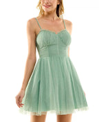 City Studios Juniors Glitter-Tulle Cocktail Party Dress  Color Sage/Silver Size 13/14