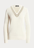 Lauren Ralph Lauren Women's Beaded Cotton-Blend Cricket Sweater  Mascarpone Cream Size XS