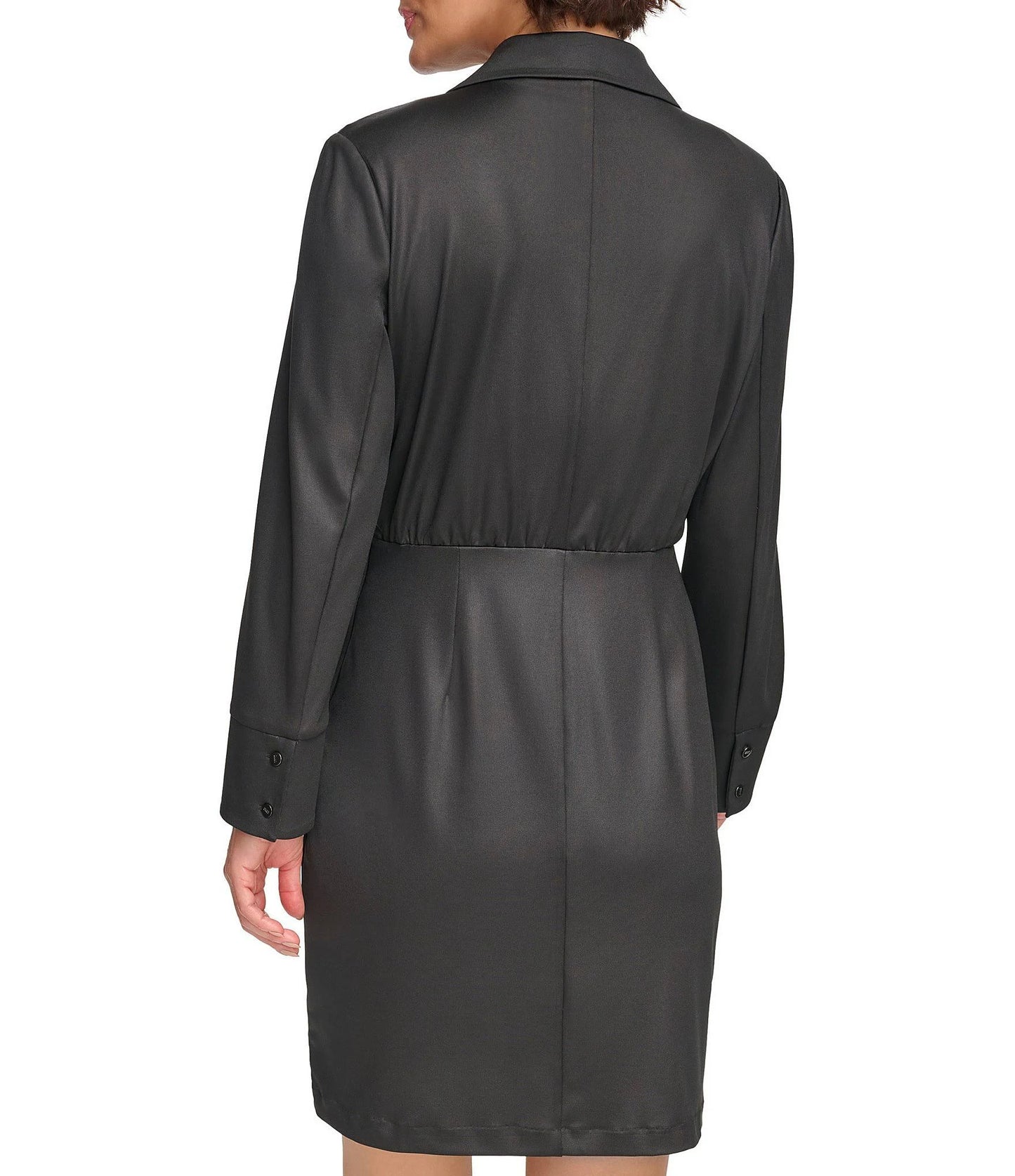 DKNY Glazed Jersey Wrap Skirt Collared Mini Dress  Color Black Size 14