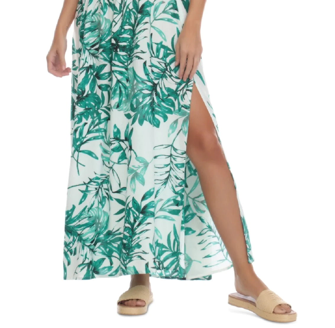 Raviya WOMEN'S PRINTED SMOCKED OFF THE SHOULDER SWIM DRESS  Color Green Size S