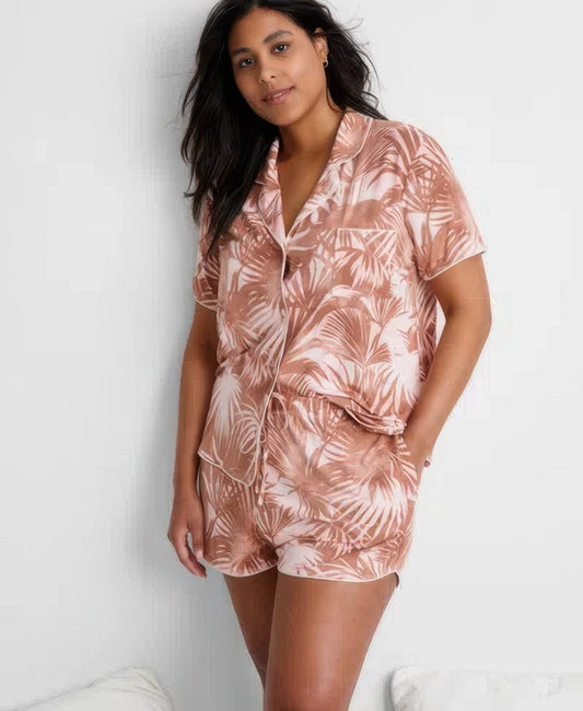 State of Day Women's 2-pc. Short-Sleeve Notched-Collar Pajama Set   Pink Size M