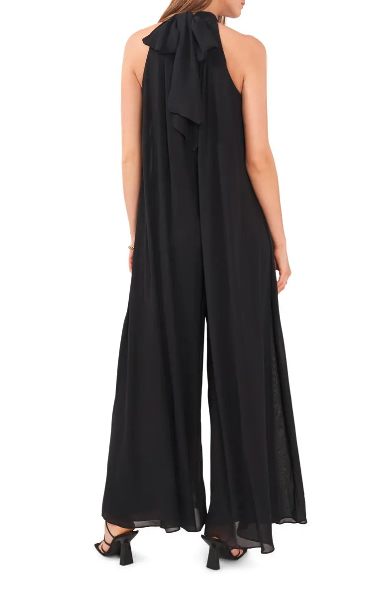 Vince Camuto Halter Neck Wide Leg Chiffon Jumpsuit  Color Black Size M