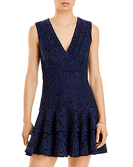 AQUA Women's Lace V Neck Mini Dress  Color Navy Size S