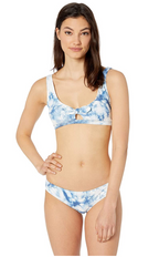Body Glove Women's May Bikini Top Peekaboo Front Bow Detail  Color Blue Tie-Dye Size L