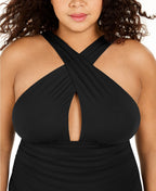 Michael Kors Plus Size High-Neck Keyhole One-Piece Swimsuit  Color Black Size 18W