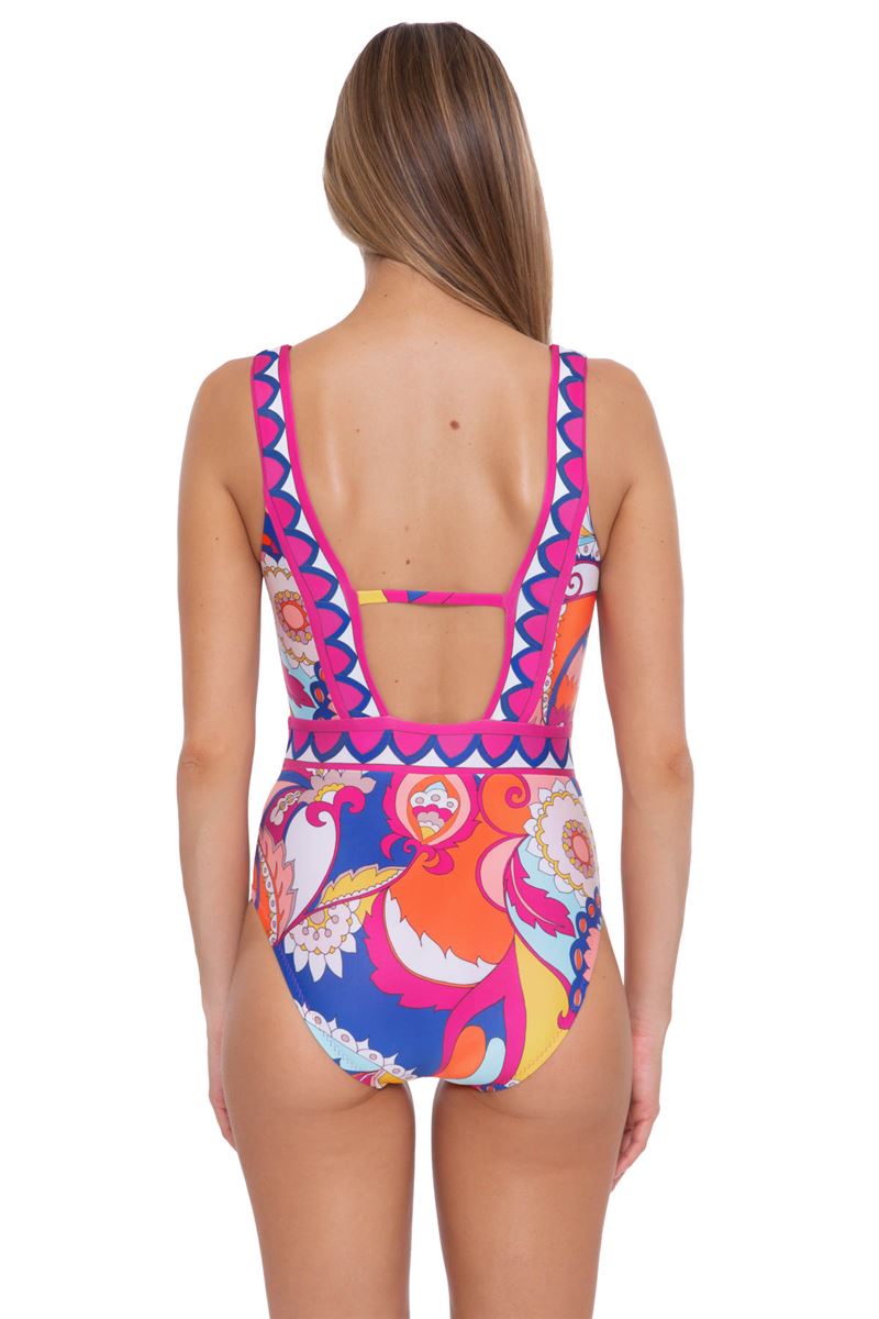 TRINA TURK Printed Plunging One-Piece Swimsuit  Color Pink Size 6