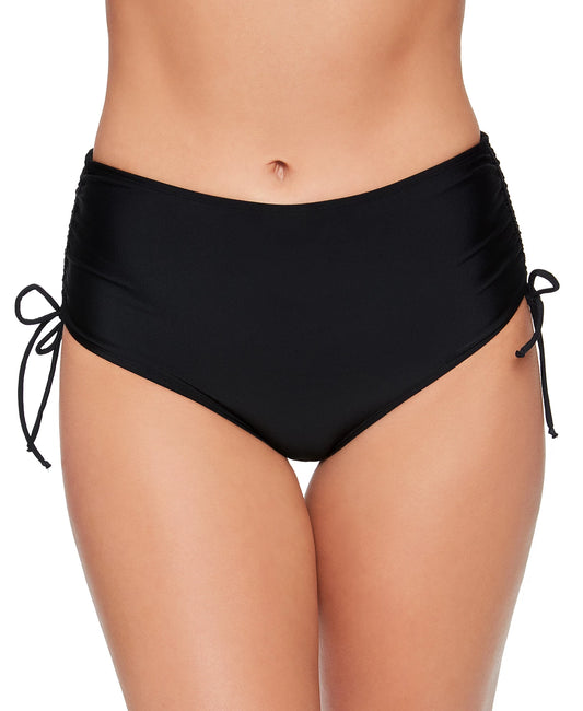 Salt + Cove Solid Shirred-Side High-Waist Bikini Bottoms  Color Black Size M