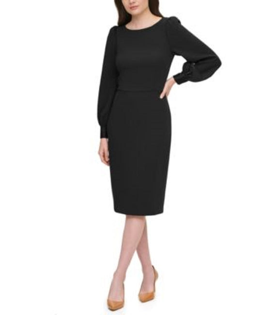 Calvin Klein Women’s Petite Puff-Shoulder Dress  Color Black Size 6P