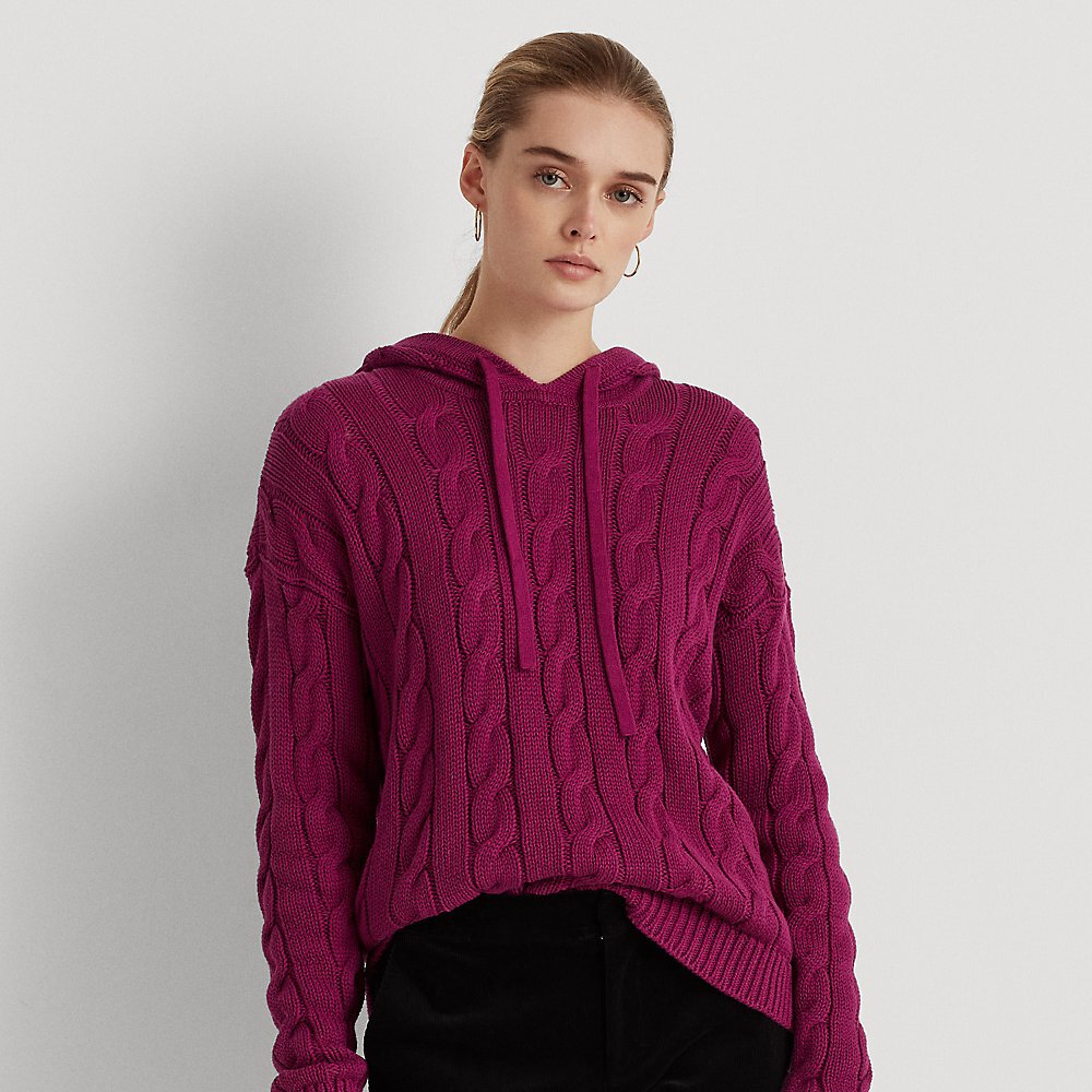 Lauren Ralph Lauren Women's Cable-Knit Cotton Hoodie  French Orchid Size XL
