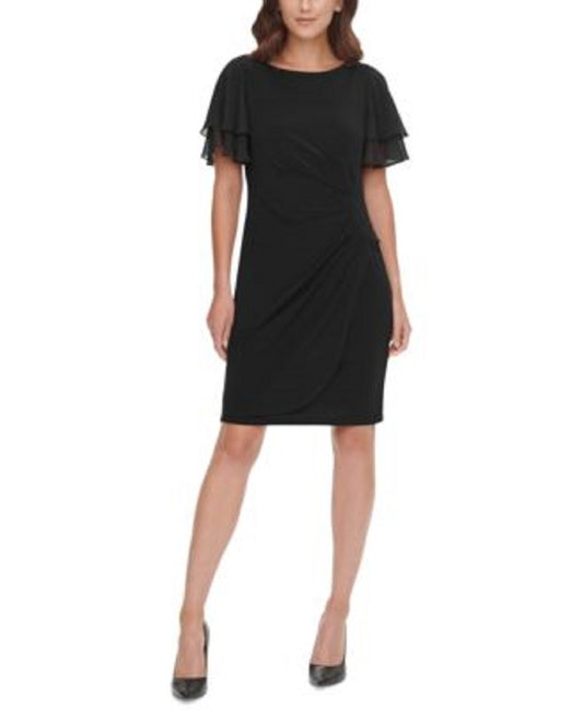 Jessica Howard Women’s Petite Chiffon-Sleeve Sheath Dress  Color Black Size 4P