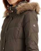 Lauren Ralph Lauren Women's Faux-Fur-Trim Hooded Down Puffer Coat  Color Gray Size XL