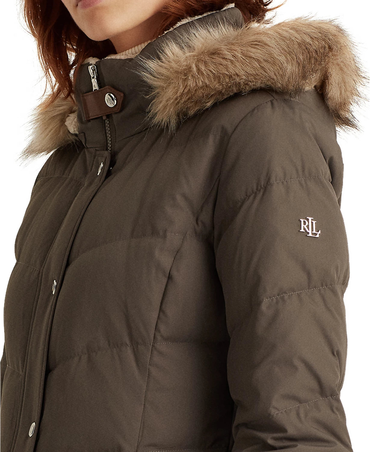 Lauren Ralph Lauren Women's Faux-Fur-Trim Hooded Down Puffer Coat  Color Gray Size XL