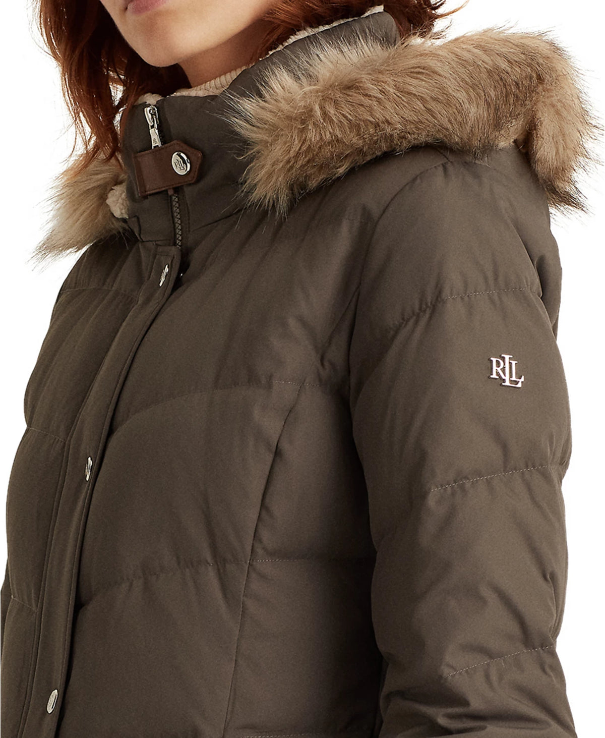 Lauren Ralph Lauren Women's Faux-Fur-Trim Hooded Down Puffer Coat  Color Gray Size XL