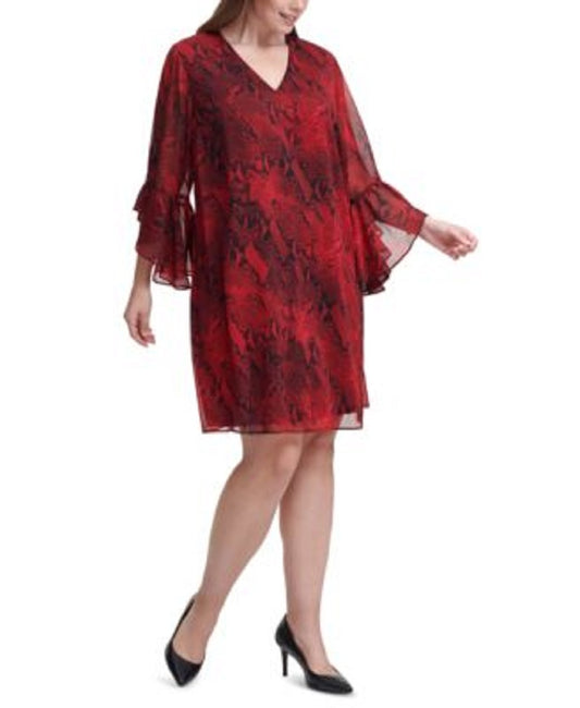 Calvin Klein Women’s Plus Size Snake-Print A-Line Dress  Color Red Size 22W