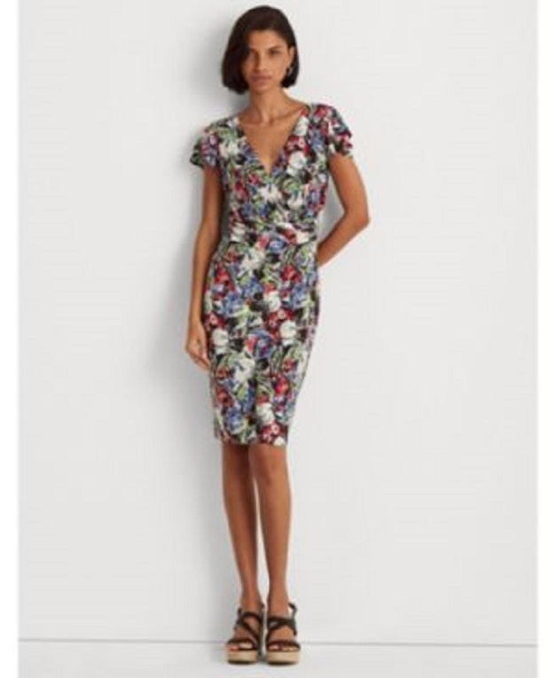 Lauren Ralph Lauren Petite Floral Flutter-Sleeve Surplice Dress  Color CreamPink Multi Size 10P