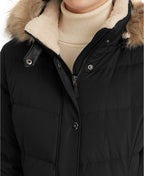 Lauren Ralph Lauren Women's Faux-Fur-Trim Hooded Down Puffer Coat  Color Black Size S