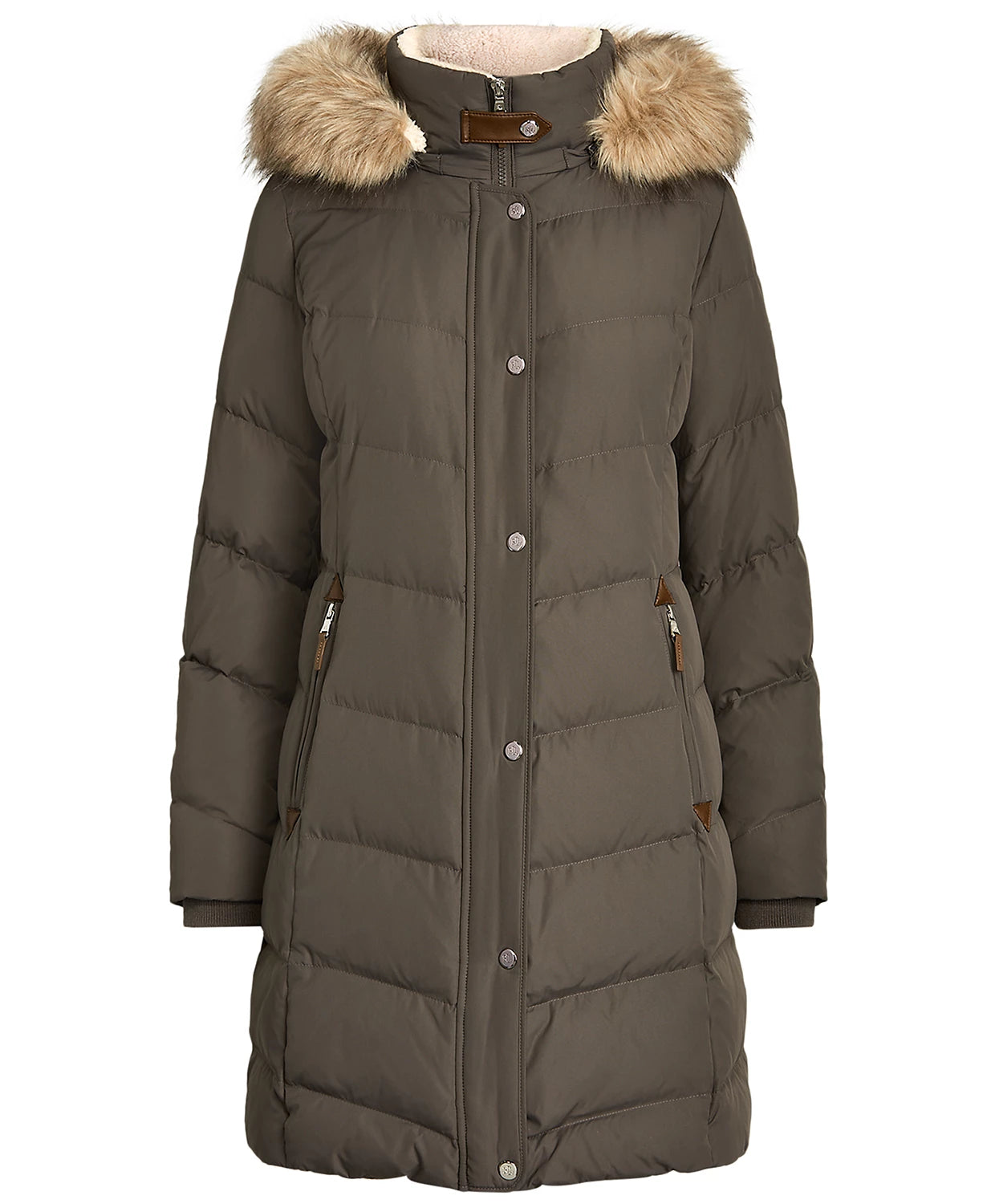 Lauren Ralph Lauren Women's Faux-Fur-Trim Hooded Down Puffer Coat  Color Gray Size XL