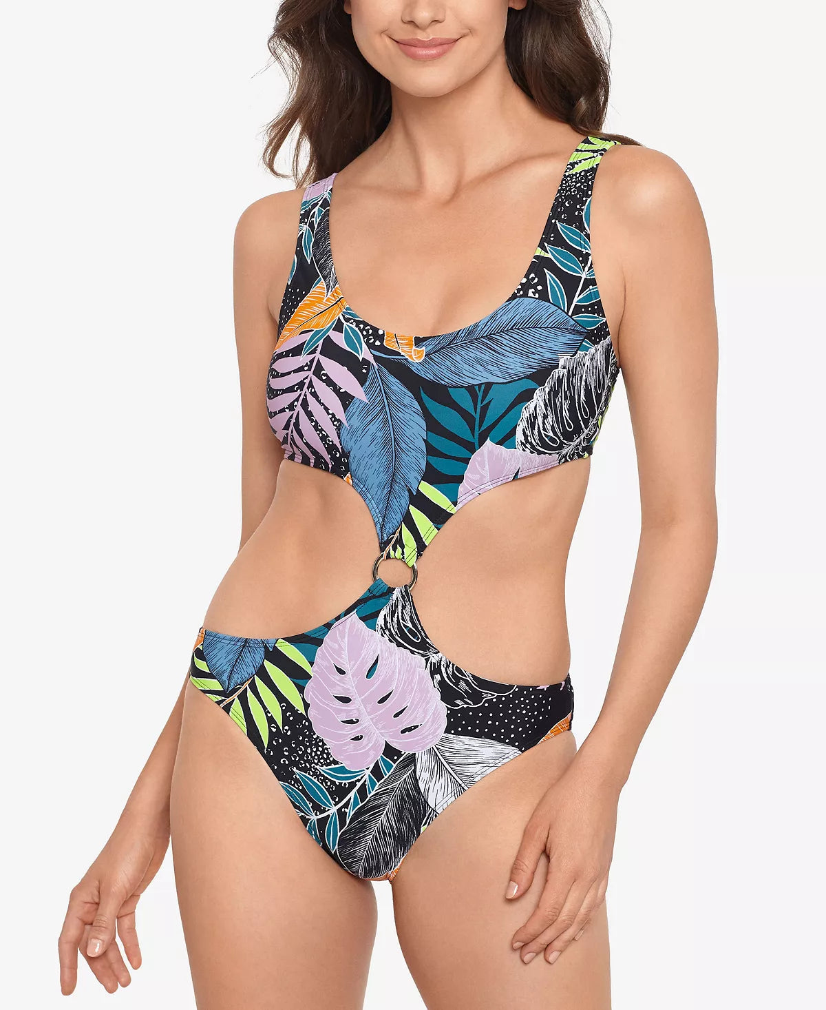 Salt + Cove Juniors Night Life High-Leg One-Piece Swimsuit  Color Black Multi Size XL