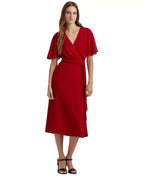 LAUREN RALPH LAUREN Georgette Flutter-Sleeve Dress  Lakehouse Red Size 12