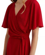 LAUREN RALPH LAUREN Georgette Flutter-Sleeve Dress  Lakehouse Red Size 12
