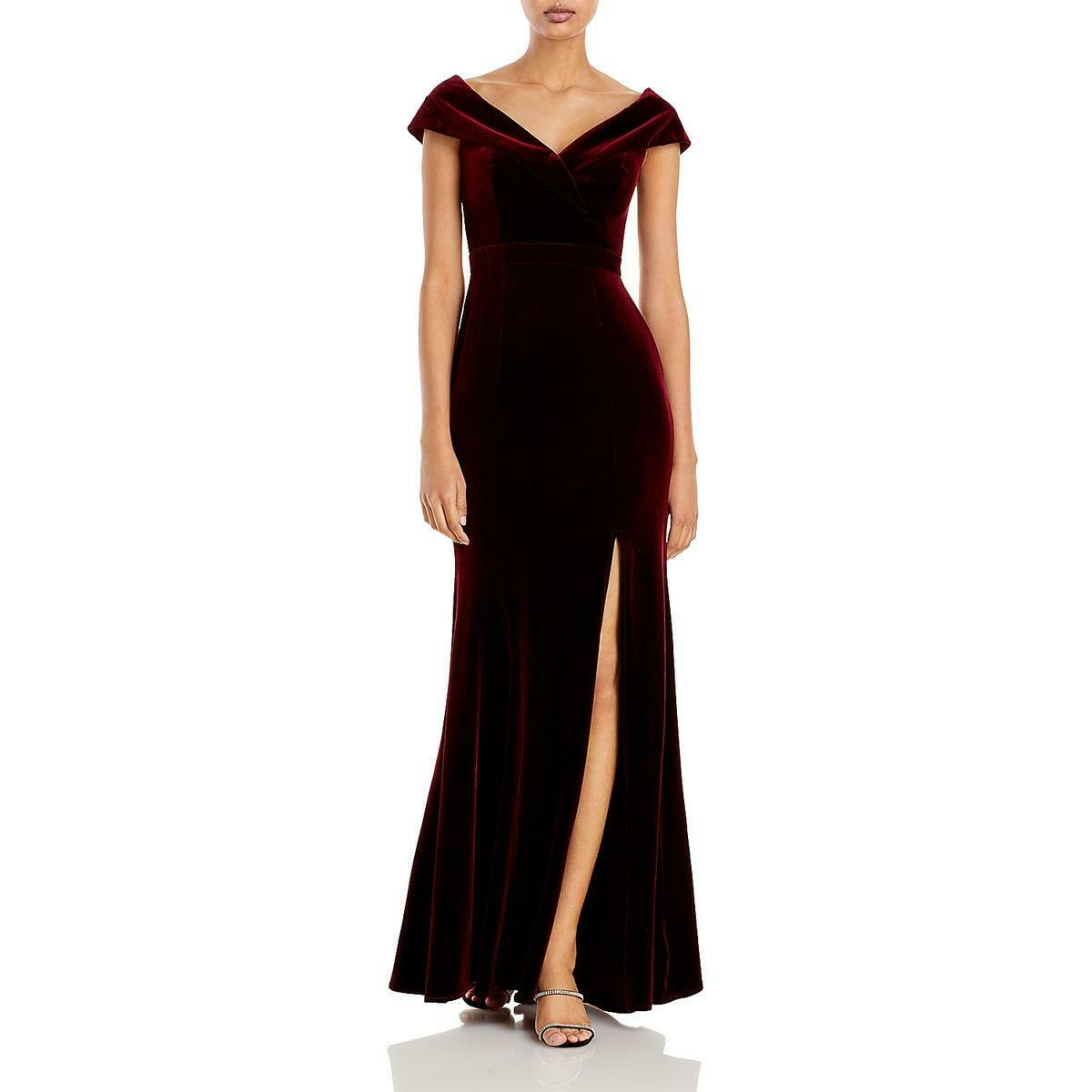 Aqua Women’s Velvet Side Slit Formal Evening Dress Gown  Color Red Size 2