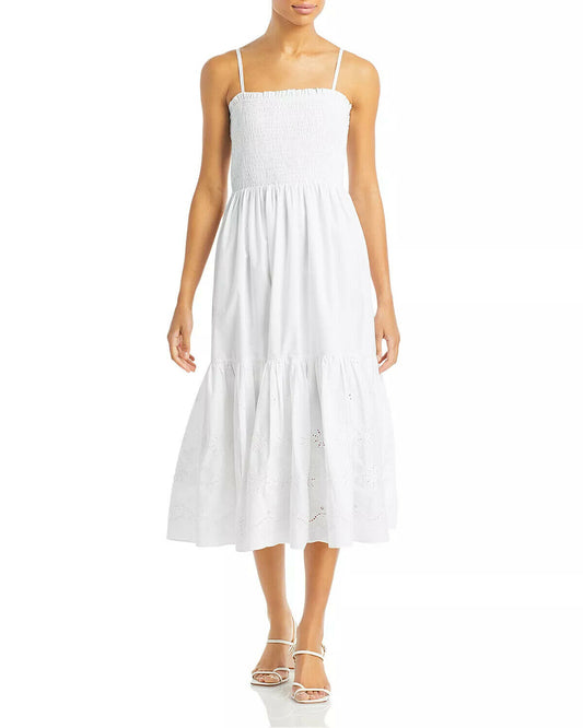 Aqua Sleeveless Smocked Eyelet Dress  Color White Size S