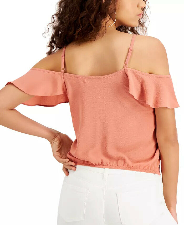 Crave Fame Juniors' Ruffled Cold-Shoulder Top  Color Aqua Size M