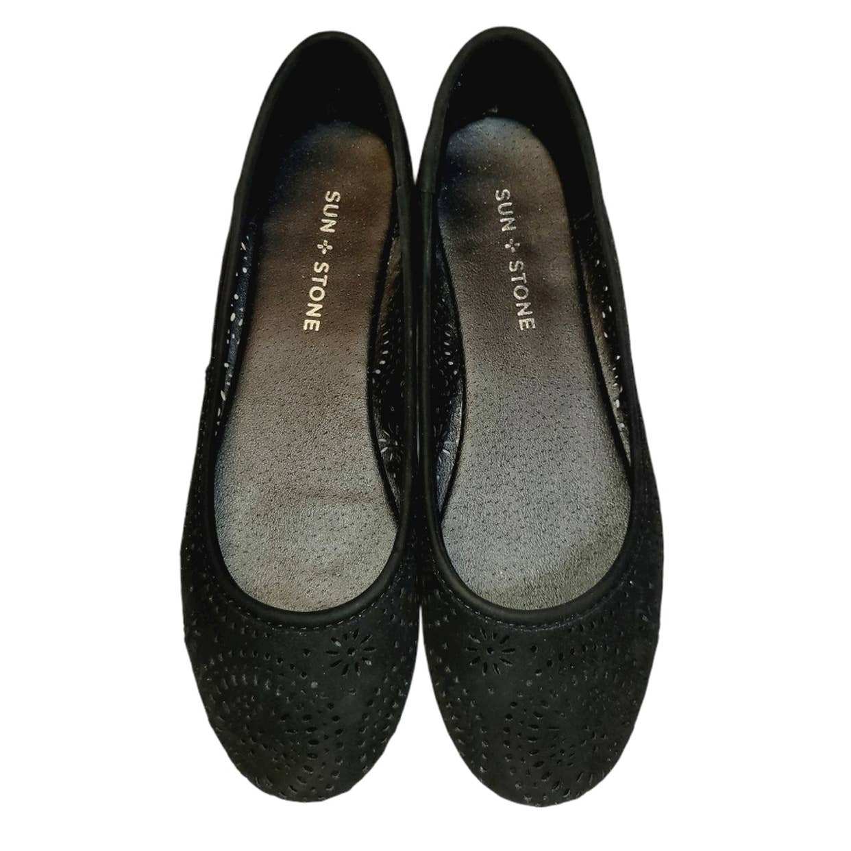 Sun + Stone Sophia Perforated Flats  Color Black Size 5.5M