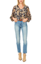 VINCE CAMUTO Paisley Smocked Sleeve Blouse  Color Classic Navy Size M