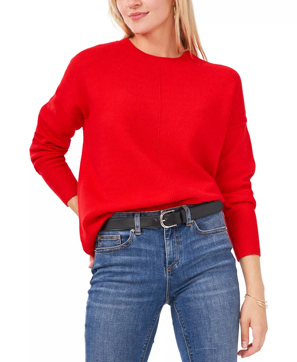 VINCE CAMUTO Women's Long Sleeve Extend Shoulder Sweater  Bright Cherry Size XL