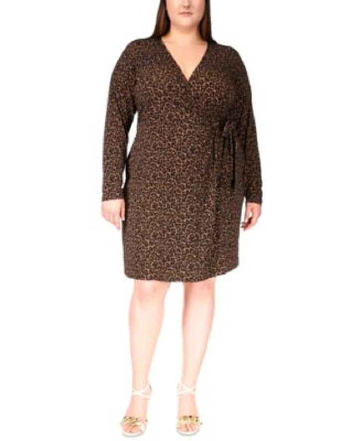 Michael Kors Women's Plus Size Leopard Wrap Dress  Color Suntan Size 0X