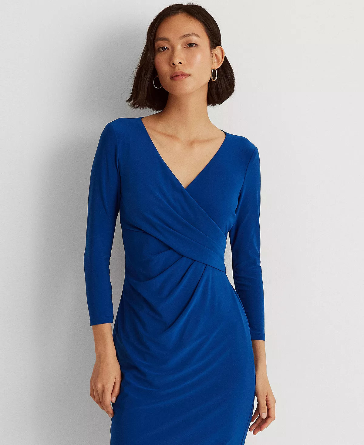 Lauren Ralph Lauren Jersey V Neck Three-Quarter-Sleeve Dress  Color Royal Cobalt Size 0