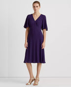 LAUREN RALPH LAUREN Georgette Flutter-Sleeve Dress  Color Tartan Purple Size 12