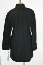 DKNY Women’s Petites Vegan-Fur-Pocket Walker Coat  Color Black Size PS