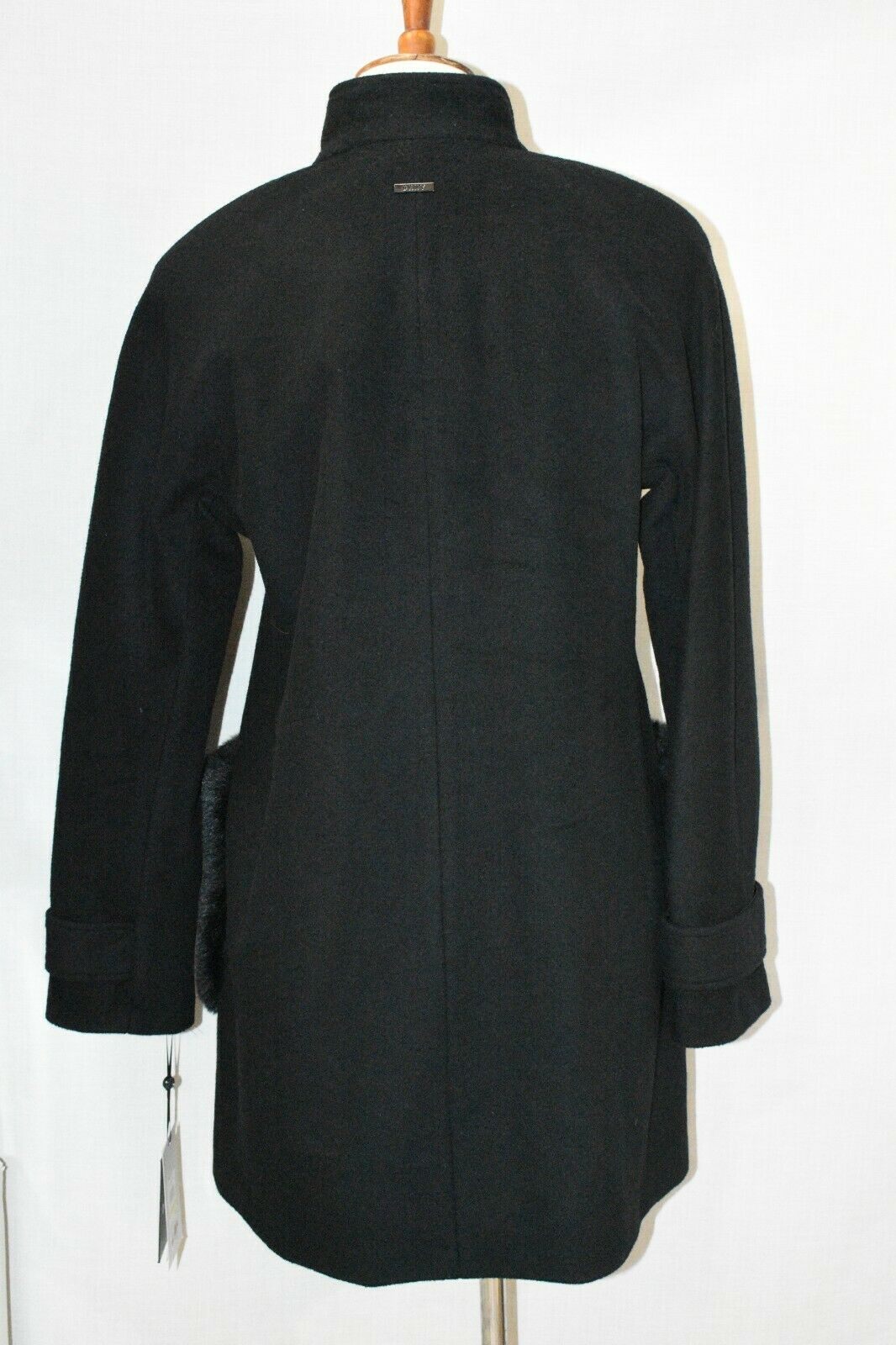 DKNY Women’s Petites Faux-Fur-Pocket Walker Coat  Color Black Size PS