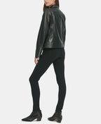 DKNY Women’s Zip Front Trucker Leather Jacket  Color Black Size XL