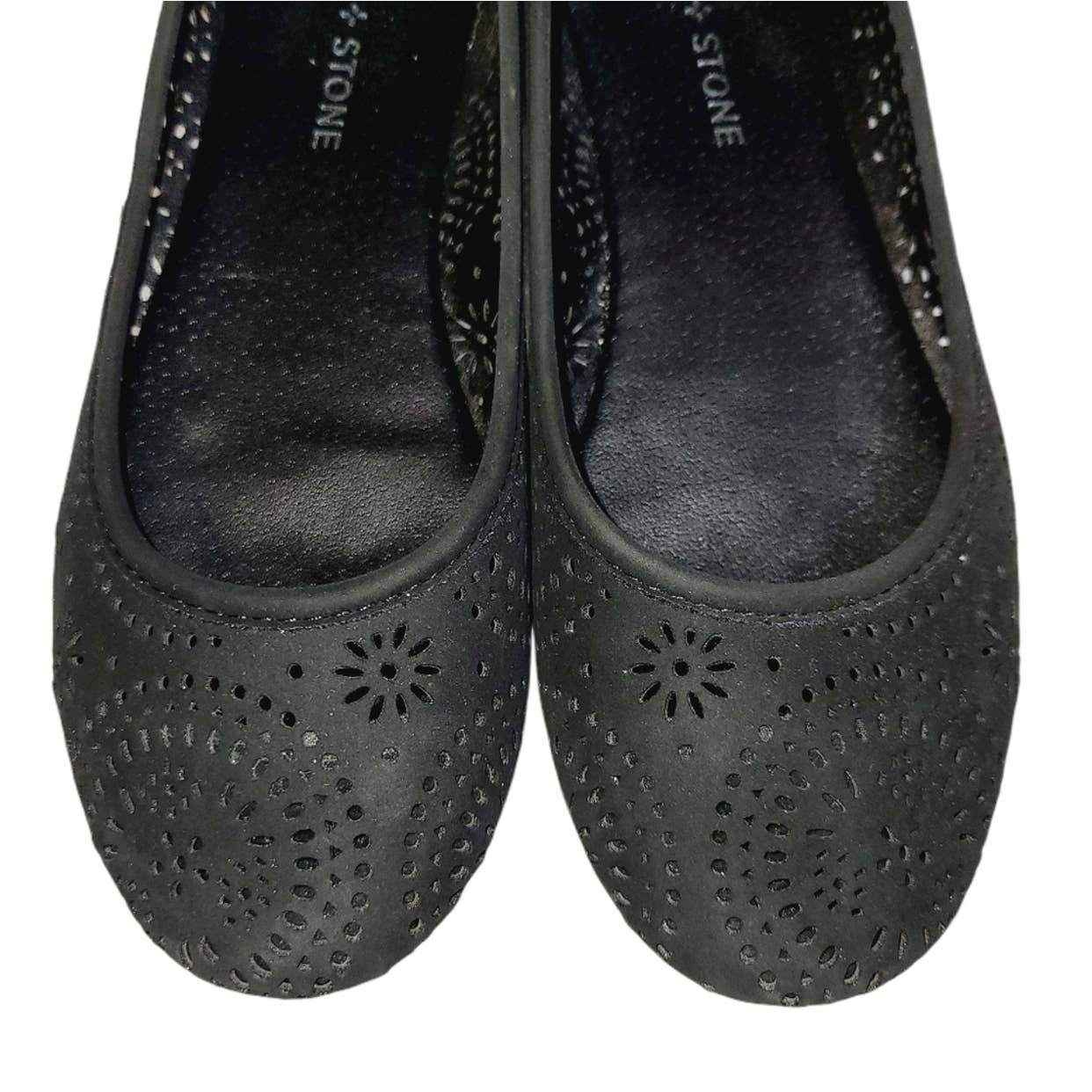 Sun + Stone Sophia Perforated Flats  Color Black Size 5.5M