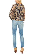 VINCE CAMUTO Paisley Smocked Sleeve Blouse  Color Classic Navy Size M