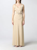 Lauren Ralph Lauren Satin Belted Sleeveless Gown  Color Pale Parchment Size 12