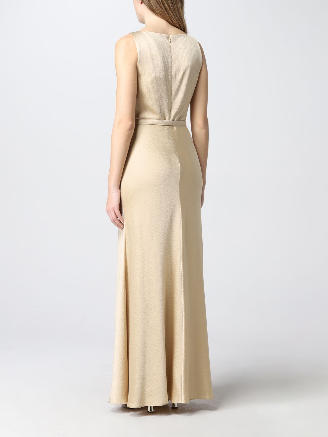 Lauren Ralph Lauren Satin Belted Sleeveless Gown  Color Pale Parchment Size 12