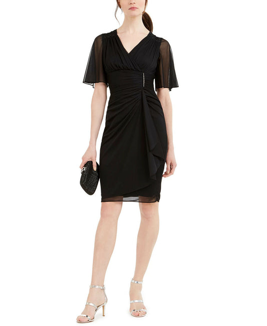 Betsy & Adam Ruched Glamour Dress  Color Black Size 8 Style B199