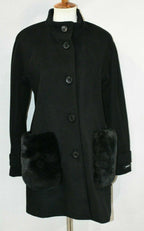 DKNY Women’s Petites Vegan-Fur-Pocket Walker Coat  Color Black Size PS